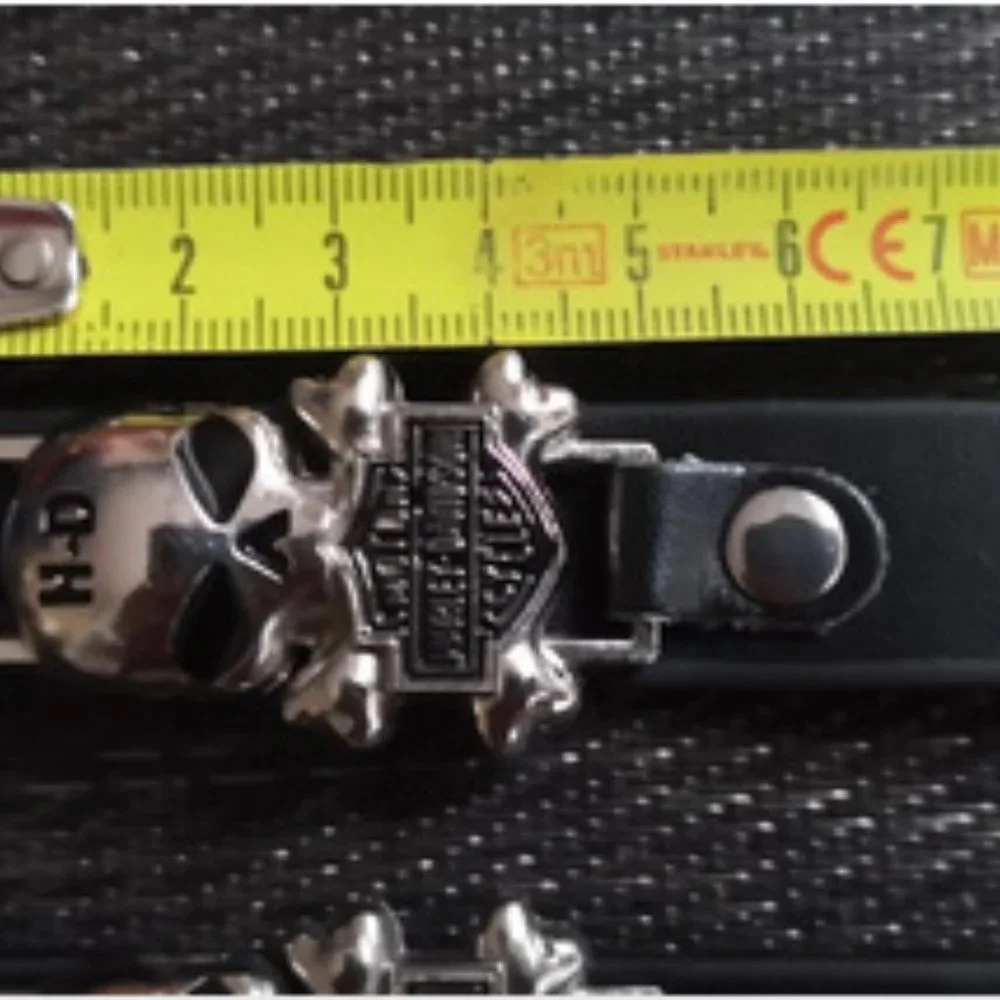 Harley Davidson HD Skull Steel Leather Wristband